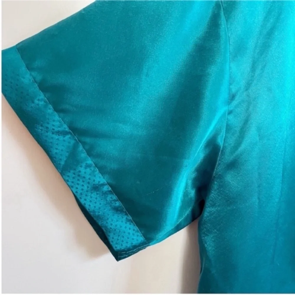 Victoria's Secret pajama top teal blue satin button front vintage gold label